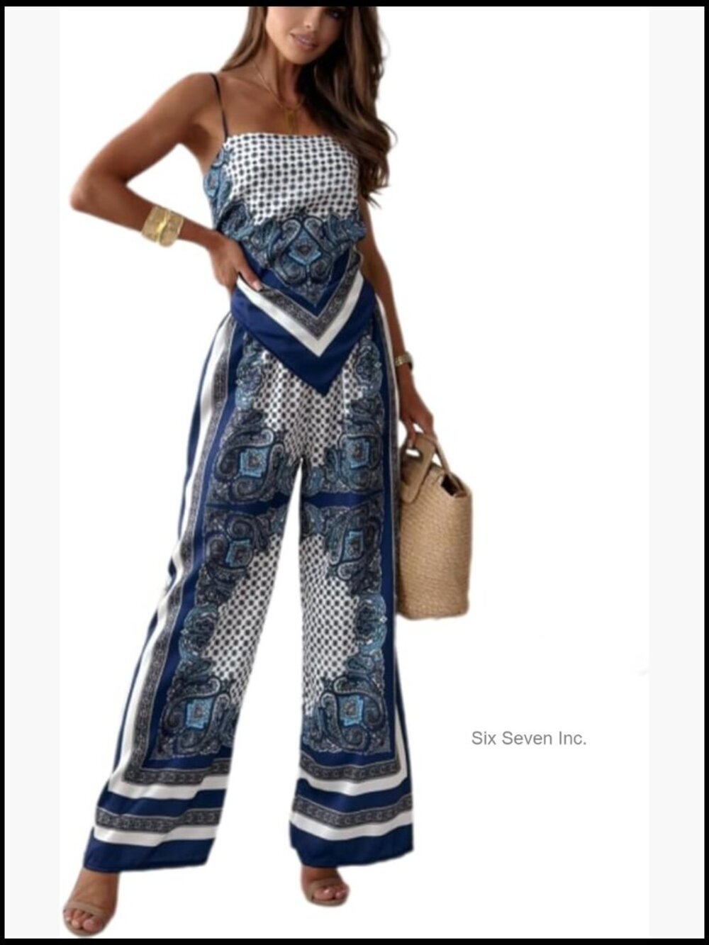Womens Paisley Print 2 Piece Outfits Sleeveless Cami Top Wide Leg Pants Boho